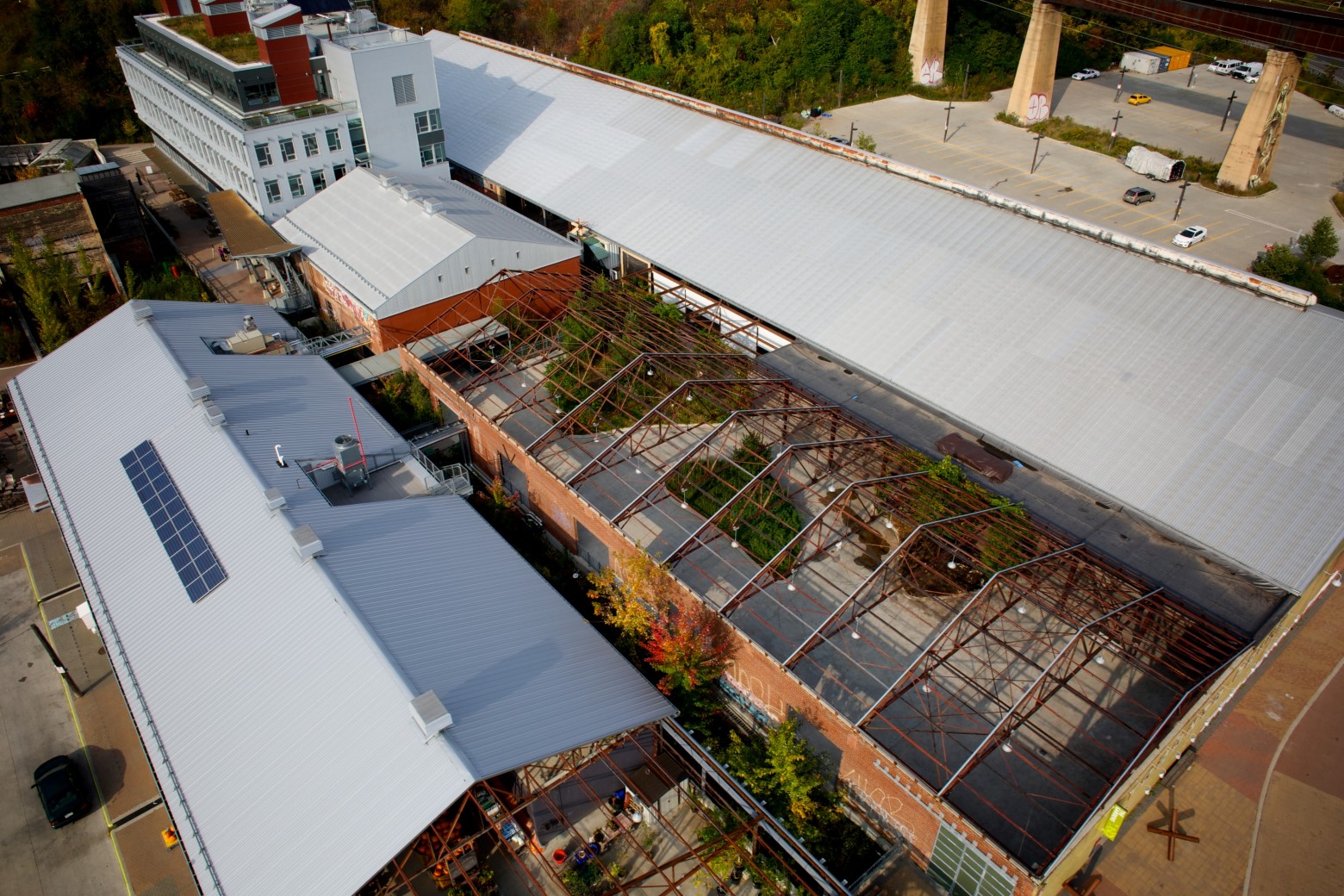 Drone image of builiding.