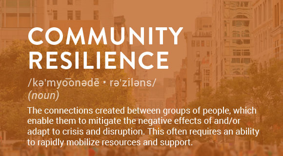 The connections created between groups of people, which enable them to mitigate the negative effects of and/or adapt to crisis and disruption. This often requires an ability to rapidly mobilize resources and support.