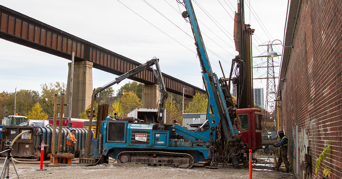 Evergreen Brickworks East parking lot and building 16 construction.