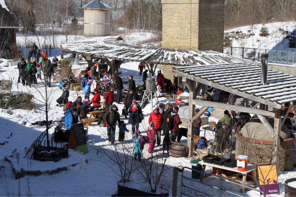Families in the Children's Garden during Weekend Nature Play in Winter