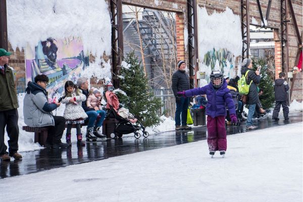 skating lesson for youth at Evergreen Brick Works