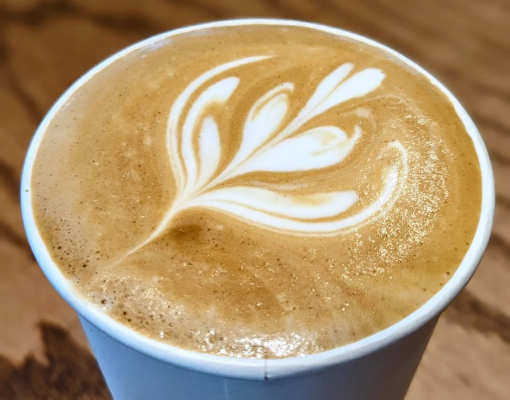 latte art on a latte at picnic cafe