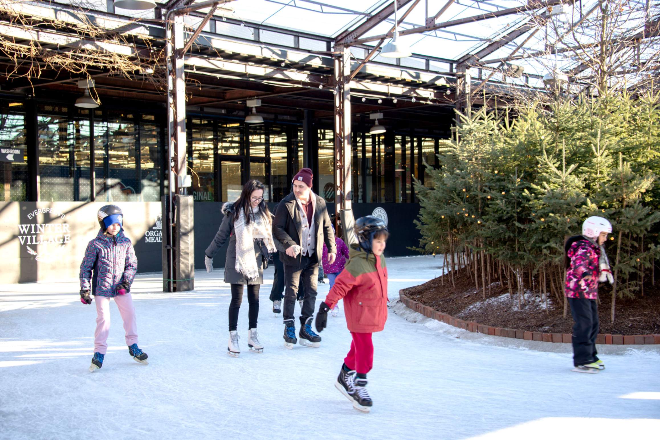 People ice skating at Evergreen Brick Works