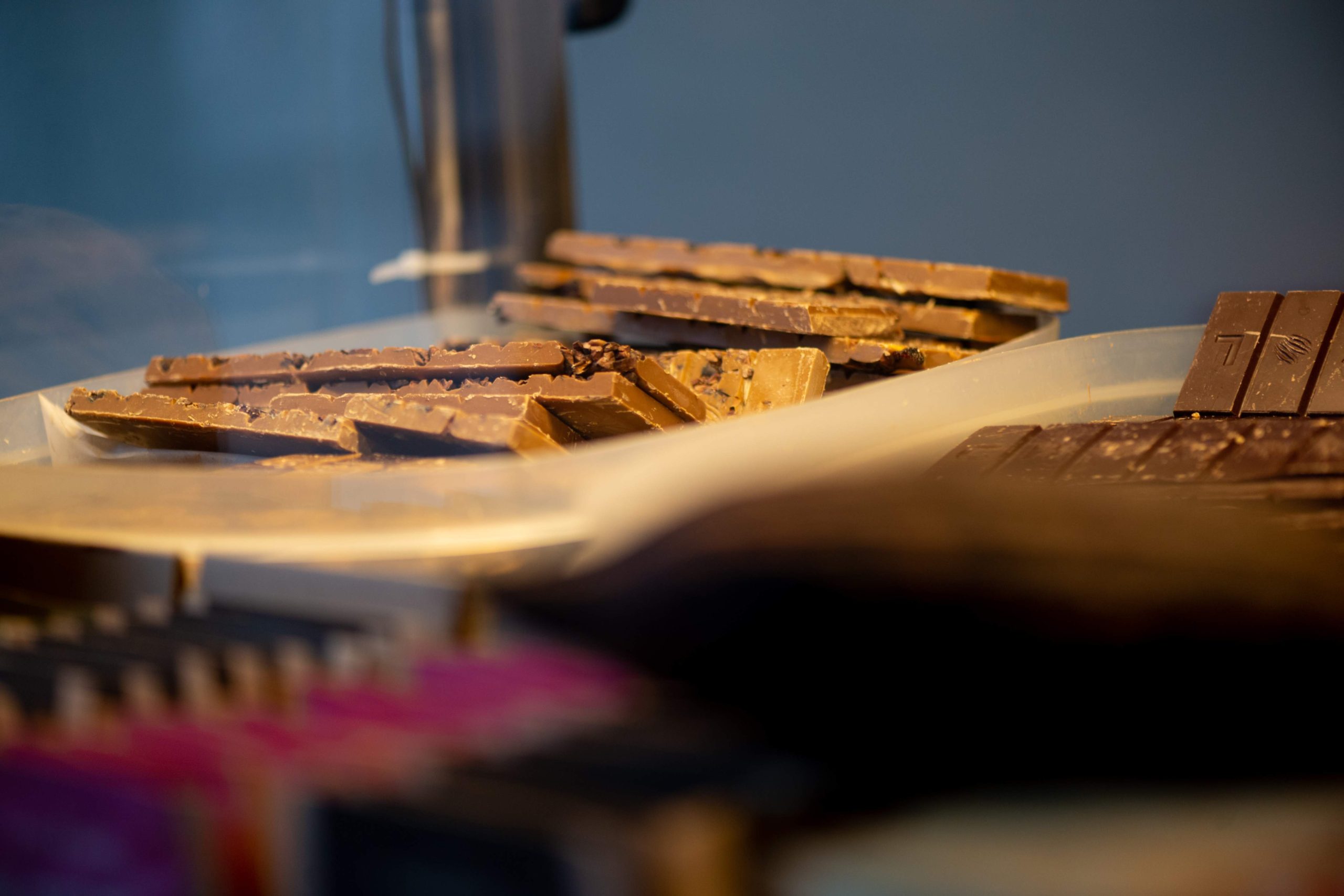 Close up of dark chocolate bars