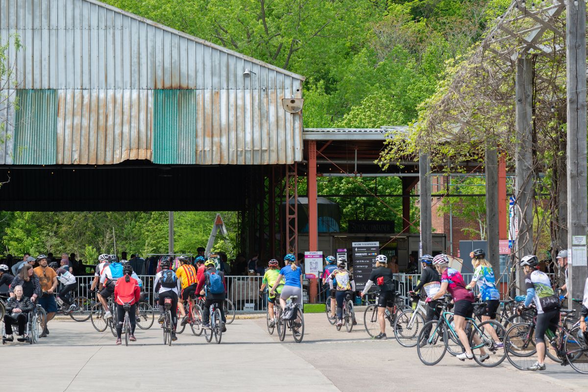 People Biking to evergreen brick works