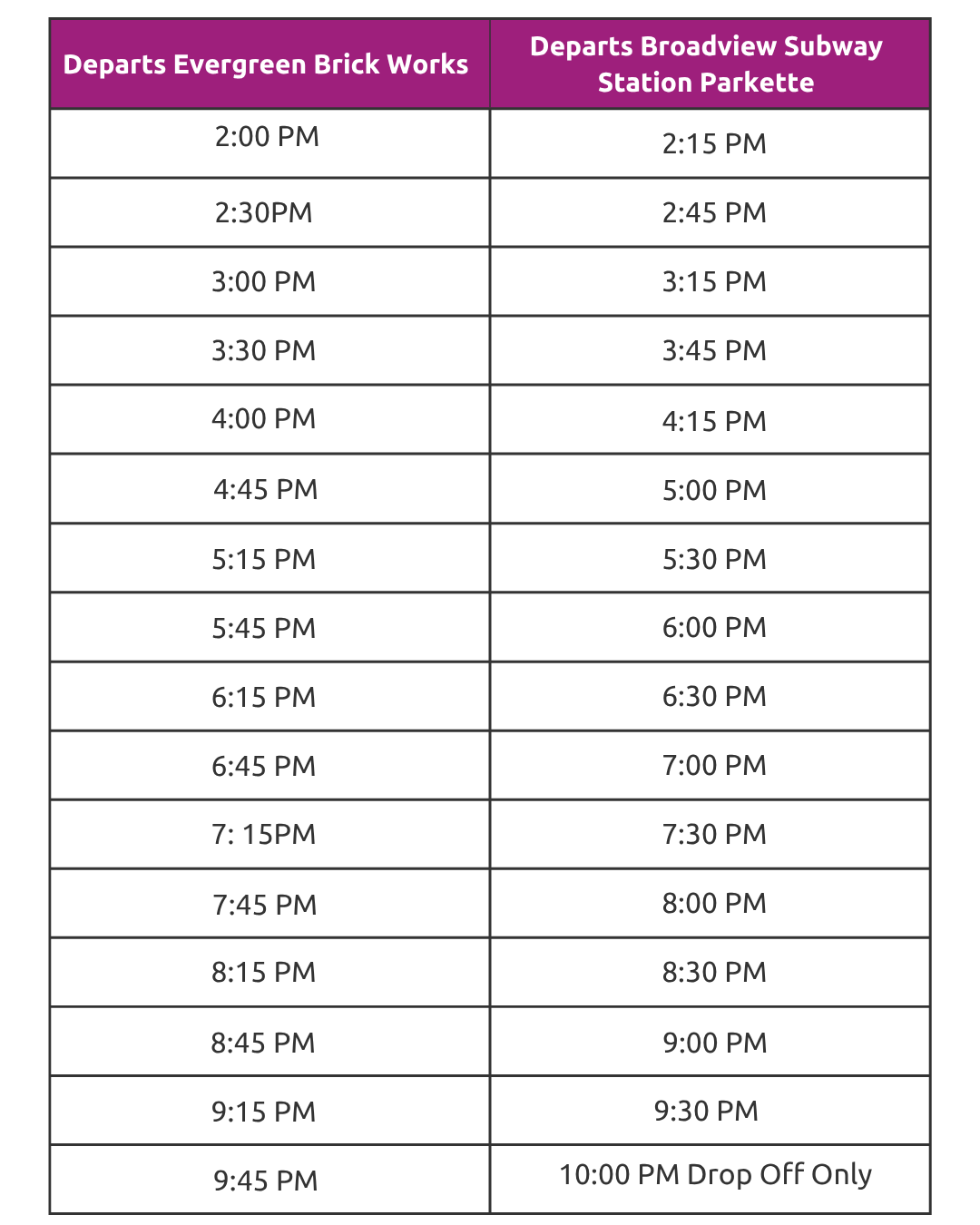 Shuttle bus schedule for free outdoor movie nights