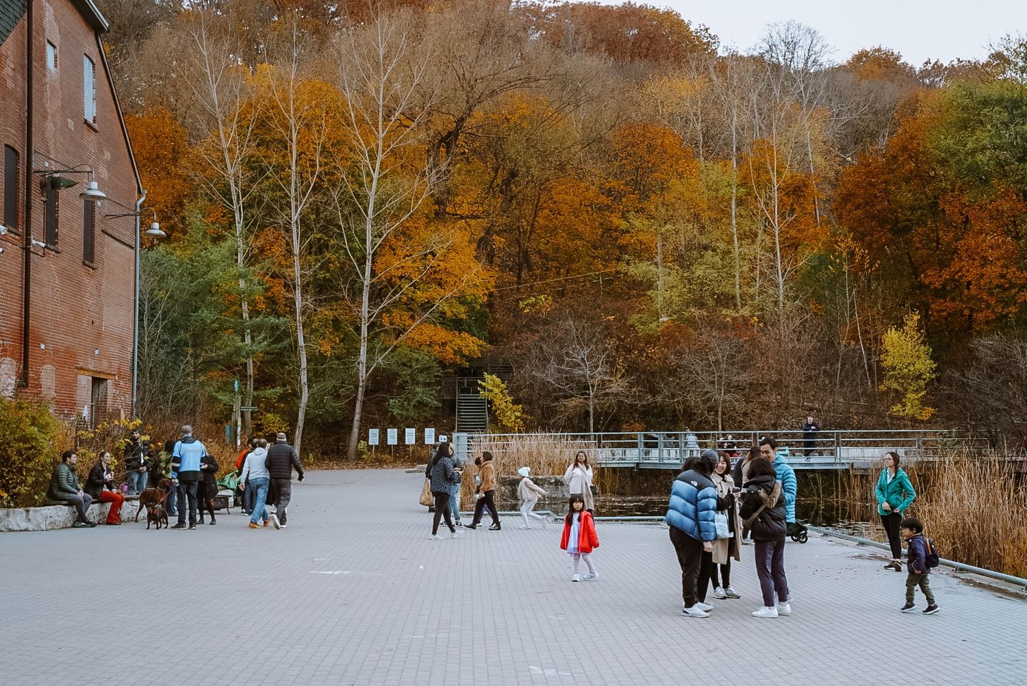 Des gens se promènent à Evergreen BRick Works