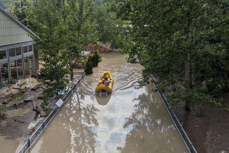 safety raft on flooding alley at Evergreen Brick Works