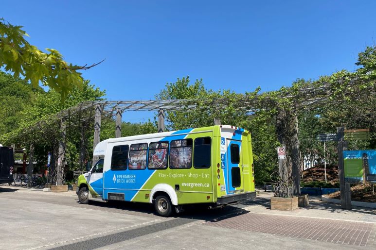 Free shuttle bus at Evergreen Brick Works