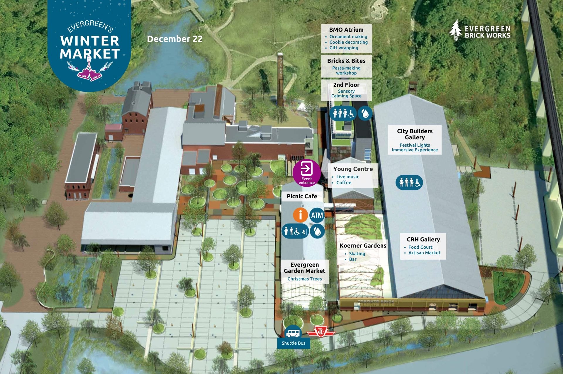 Map of activities at Winter Market Evergreen Brick Works