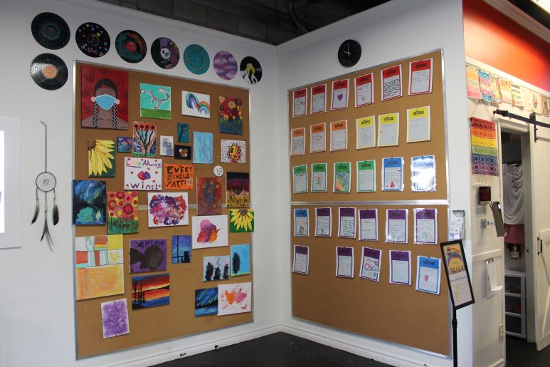 walls with colourful painting and messages 