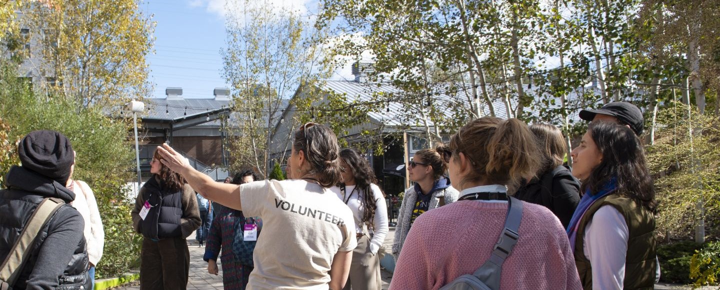 volunteer from Turtle Protectors is giving a tour at Evergreen Brick Works, Toronto
