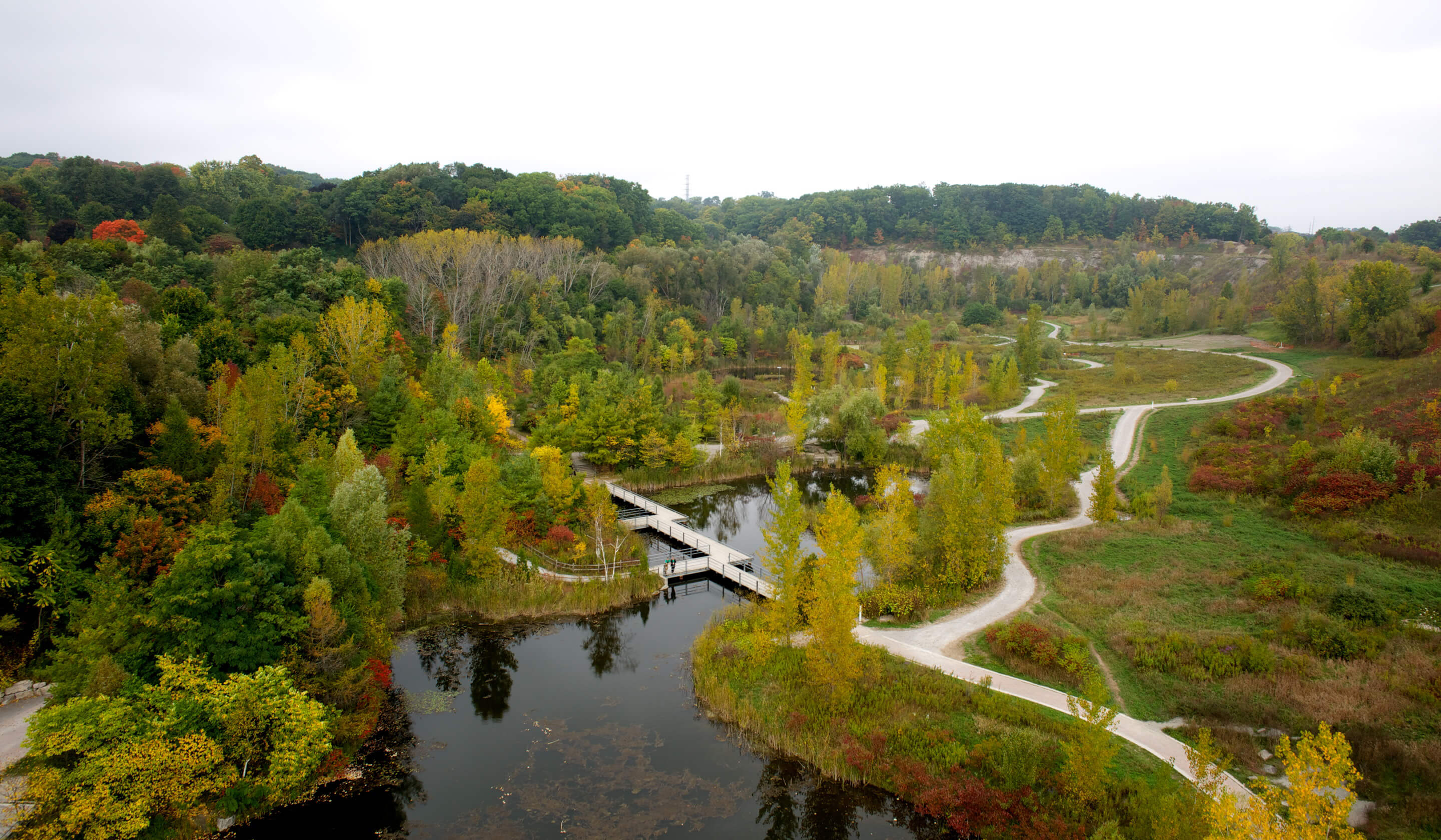 Arial shot of ravine trails