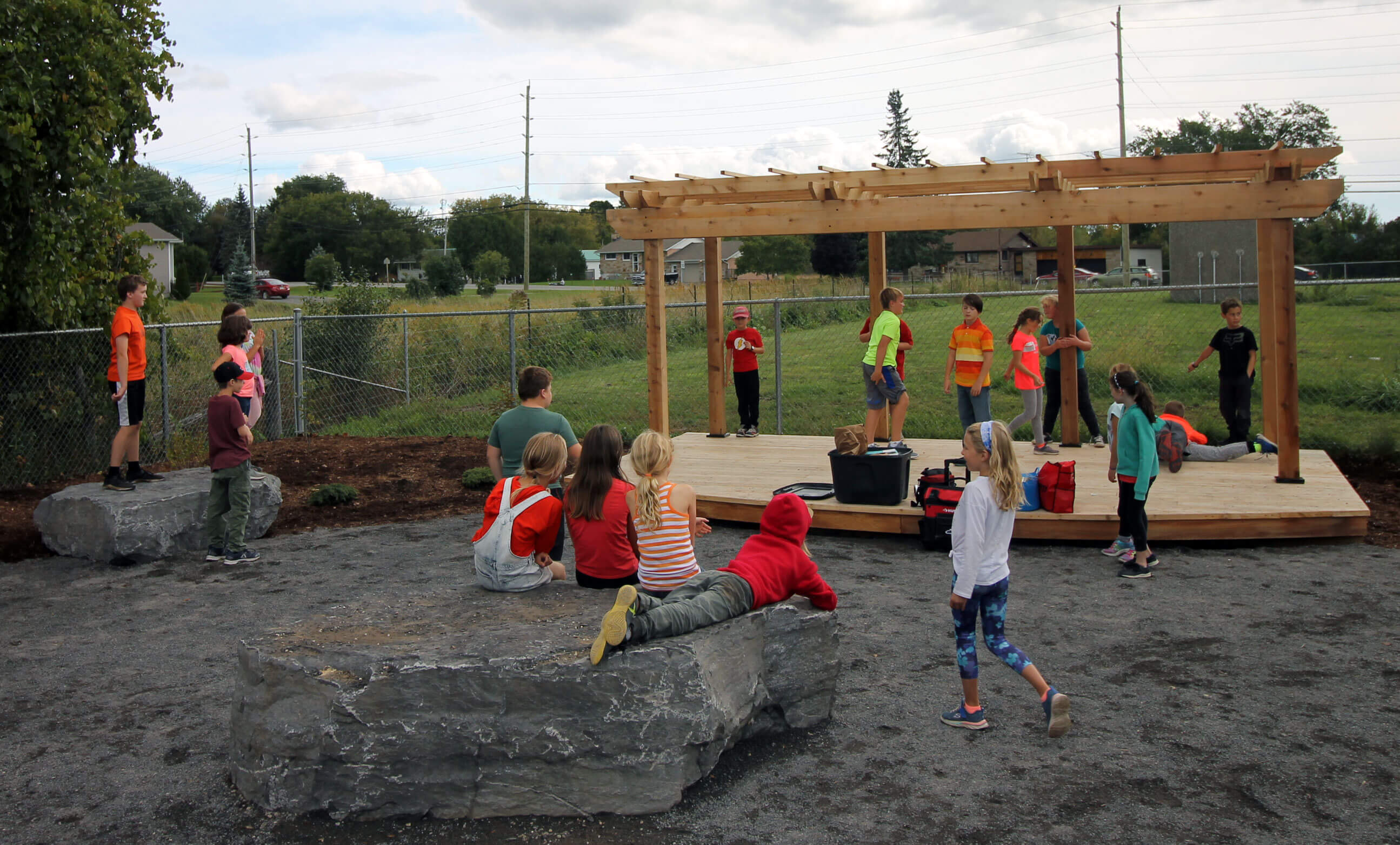 Children playing on a redeisgned school ground