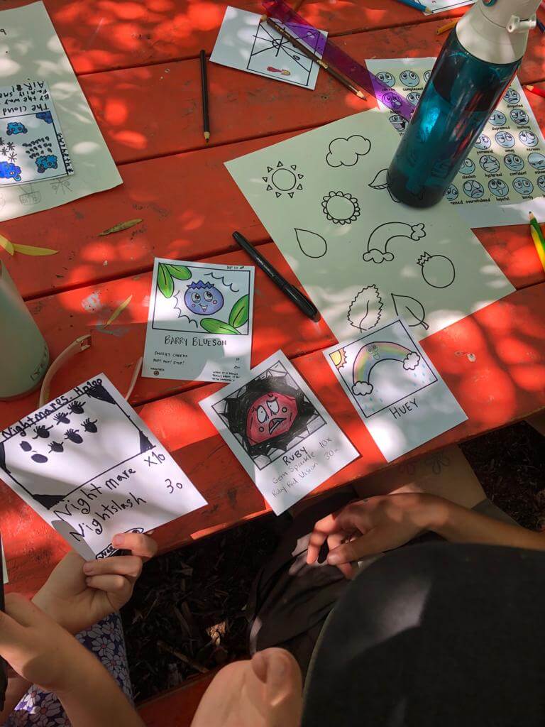 Art on the table in the Children's Garden