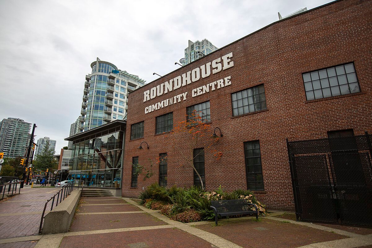 Brick building along urban street