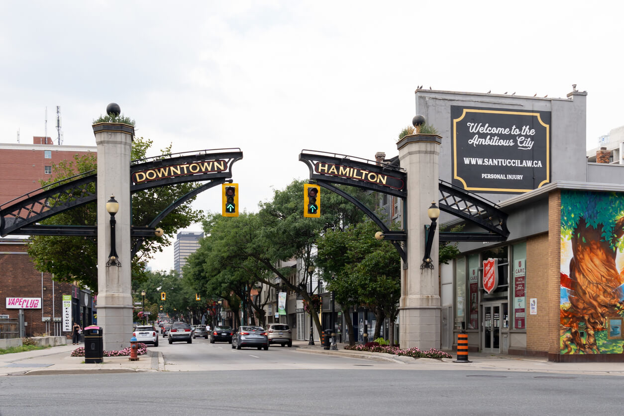 Downtown street in Hamilton, Ontario