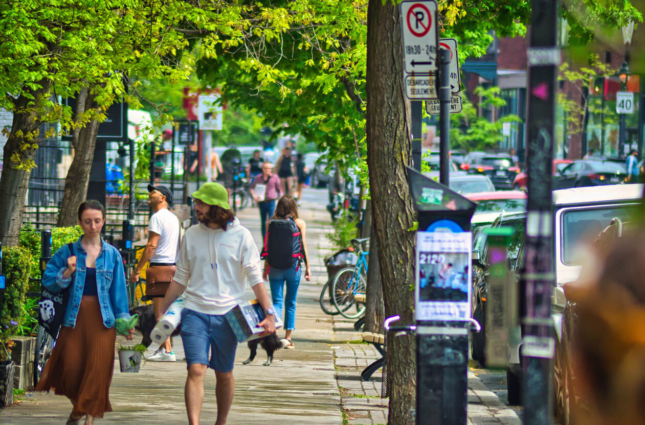 Pedestrians walk in Montreal neighbourhood